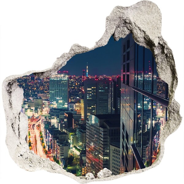 Hole in the wall sticker View of the city at night