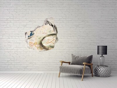 3D wall hole Map with magnifying glass in a hole in the wall