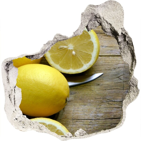 3D wall hole Lemons on wood