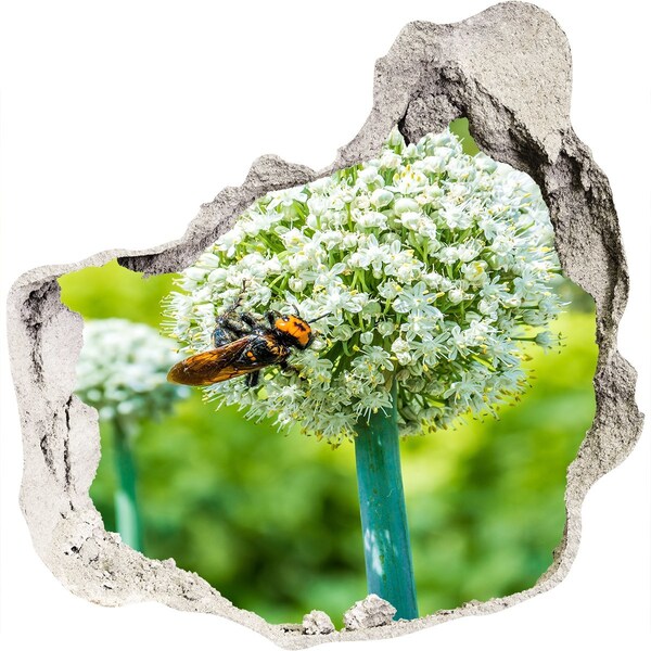 3D wall hole Flower meadow with a bee
