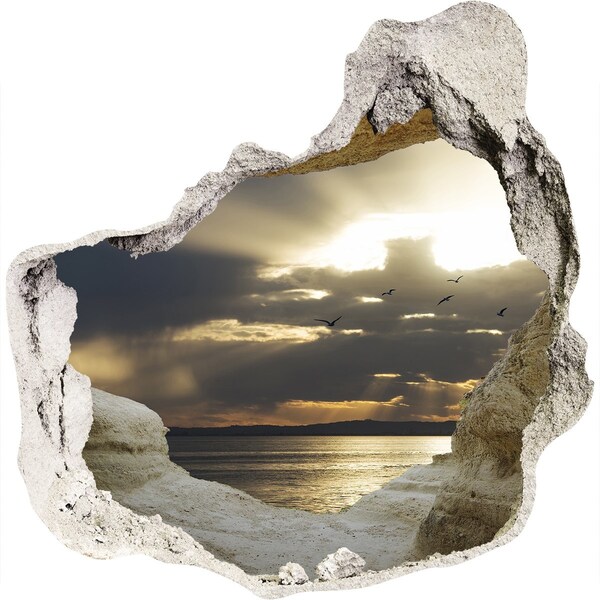 3D wall hole wallpaper Sunset over the sea