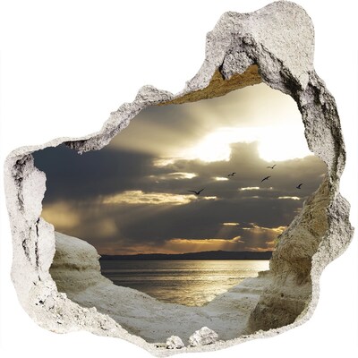 3D wall hole wallpaper Sunset over the sea