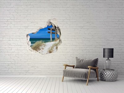 Hole wall sticker Tropical beach with a wooden pier
