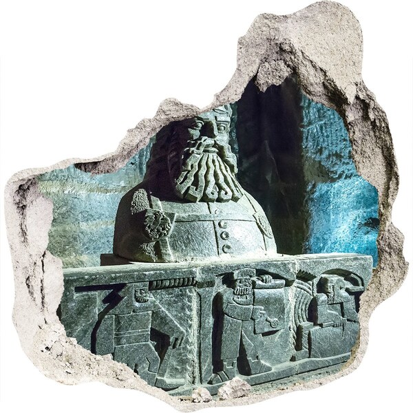 3D wall hole wallpaper Ancient cave sculpture