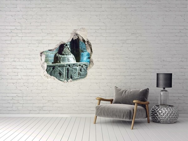 3D wall hole wallpaper Ancient cave sculpture
