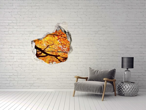 3D wall hole wallpaper Golden autumn behind the wall