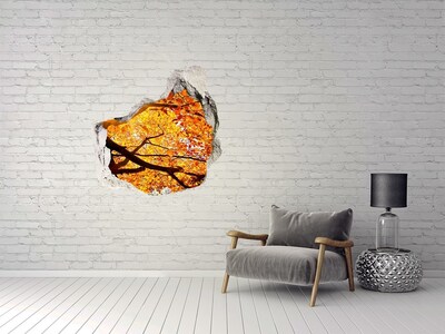 3D wall hole wallpaper Crown of trees autumn