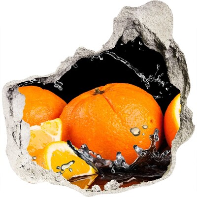 3D wall hole wallpaper Juicy oranges in water