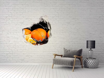 3D wall hole wallpaper Juicy oranges in water