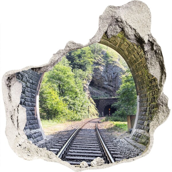 Hole in the wall decal Railway tracks in the forest