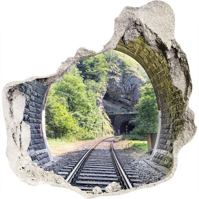 Hole in the wall decal Railway tracks in the forest