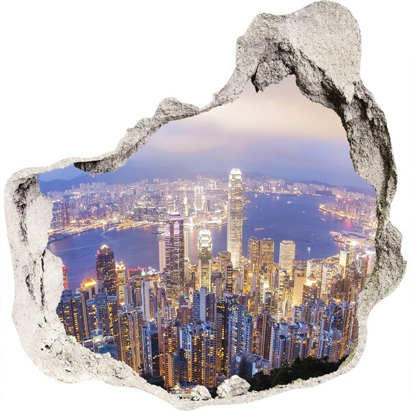 3D wall hole wallpaper View of Hong Kong at night