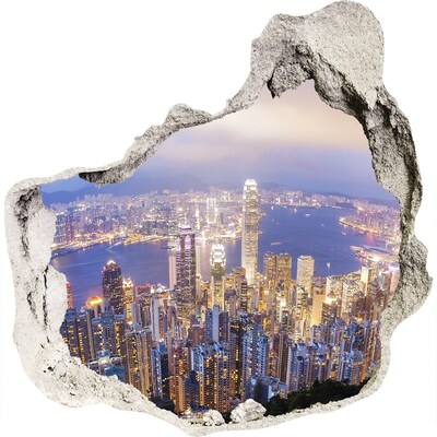 3D wall hole wallpaper View of Hong Kong at night