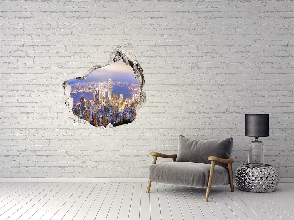 3D wall hole wallpaper Hong Kong Panorama