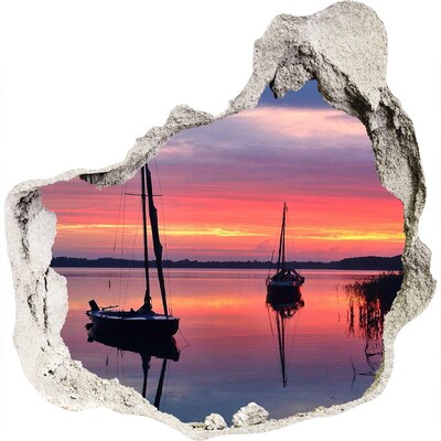 Hole in the wall decal Sunset over the lake