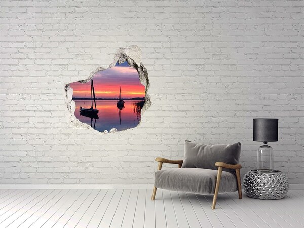 Hole in the wall decal Sunset over the lake