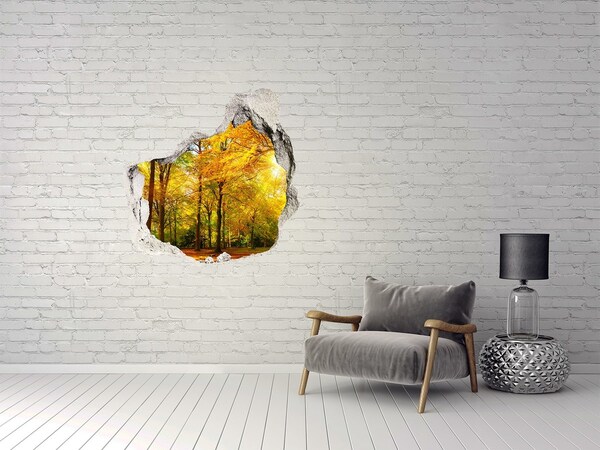 3D wall hole Forest in autumn