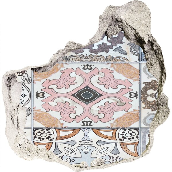 Hole wall sticker A worn floor with colorful tiles