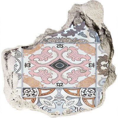 Hole wall sticker A worn floor with colorful tiles