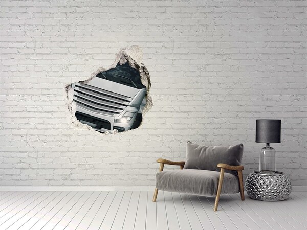 3D wall hole wallpaper Ruined wall with a truck