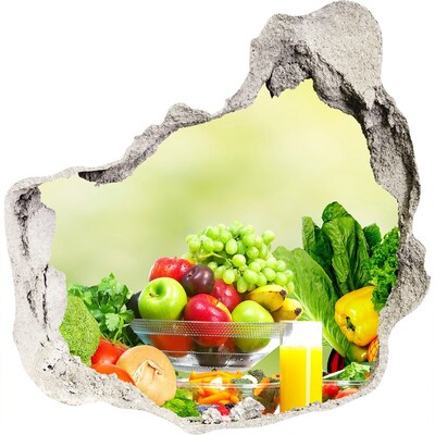 3D wall hole wallpaper Fruits and vegetables in paradise