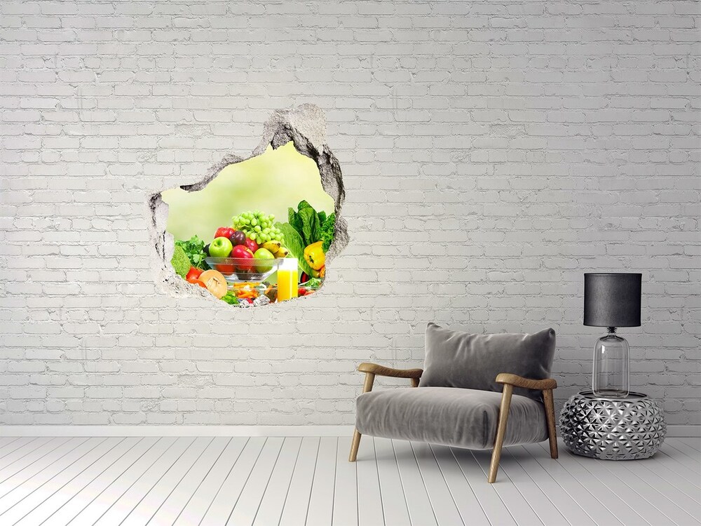 3D wall hole wallpaper Vegetables and fruits