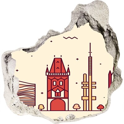 Hole in the wall decal A city with a tower and buildings