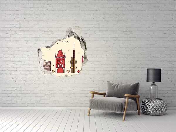 Hole in the wall decal A city with a tower and buildings