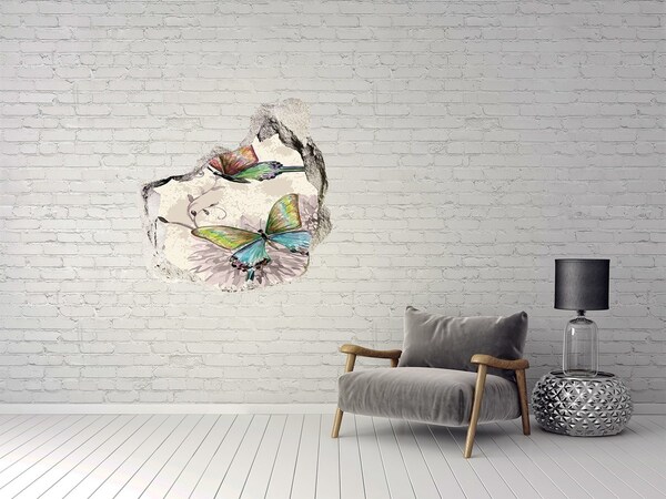 Hole in the wall sticker Butterflies and flowers