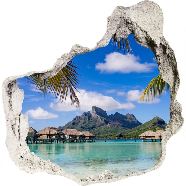 3D wall hole wallpaper Palms on Bora Bora