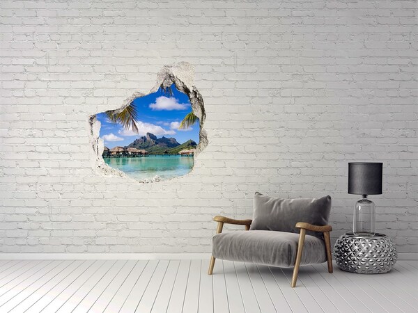 3D wall hole wallpaper Tropical island paradise