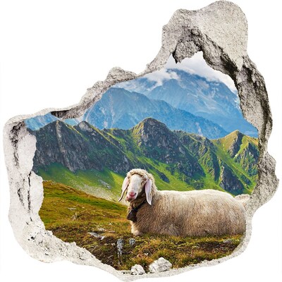 Hole in the wall decal Mountain meadow with sheep