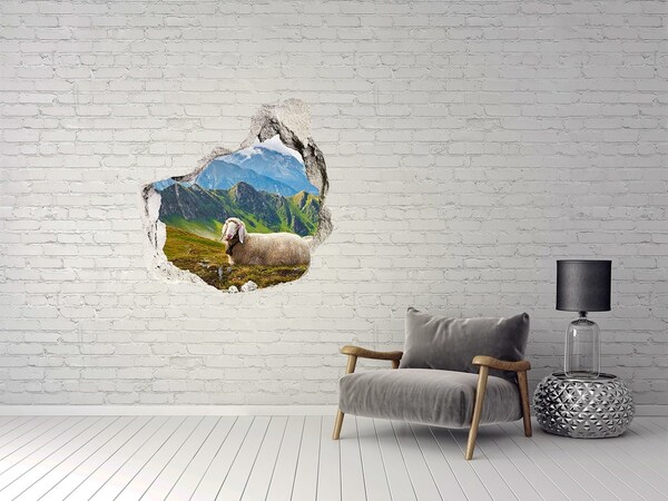 Hole in the wall decal Mountain meadow with sheep