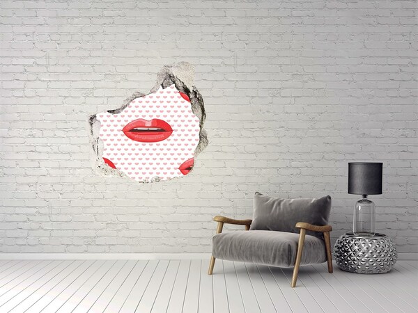 Hole in the wall decal Lips in hearts
