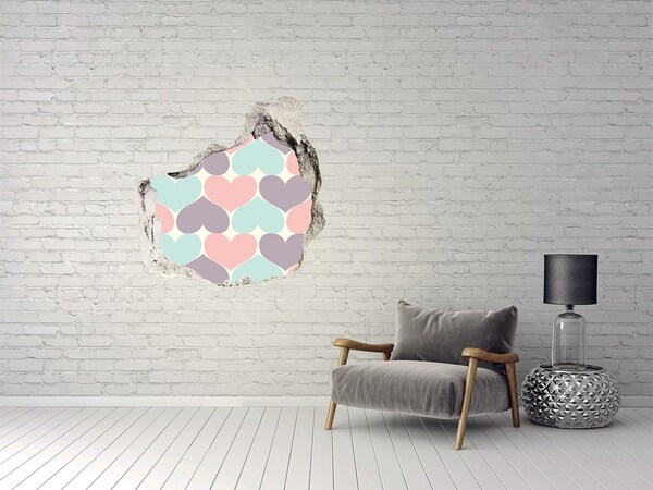 3D wall hole Colorful hearts