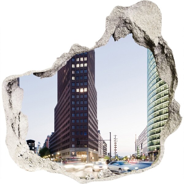 3D wall hole View of the modern city
