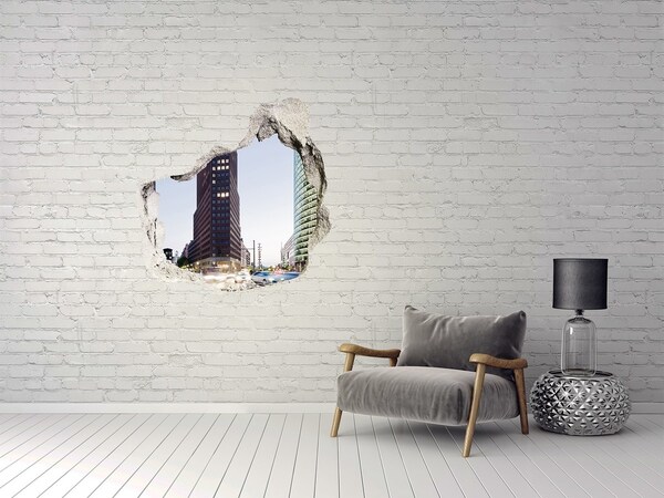 3D wall hole View of the modern city