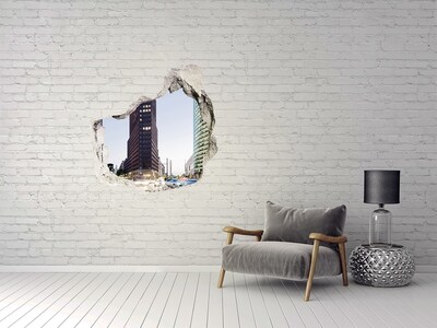 3D wall hole View of the modern city