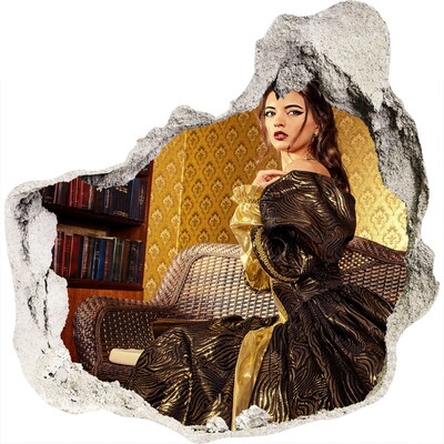 Hole wall sticker A woman in an elegant dress in a stylish interior