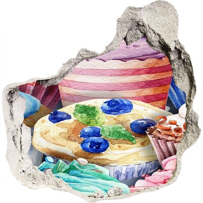 Hole wall sticker Colorful muffins