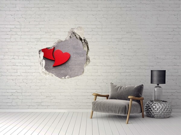 3D wall hole wallpaper Red hearts