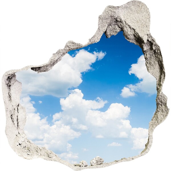 3D wall hole Sky with clouds through a hole in the wall