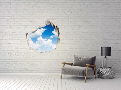 3D wall hole Sky with clouds through a hole in the wall
