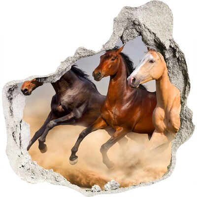 3D wall hole wallpaper Horses at gallop