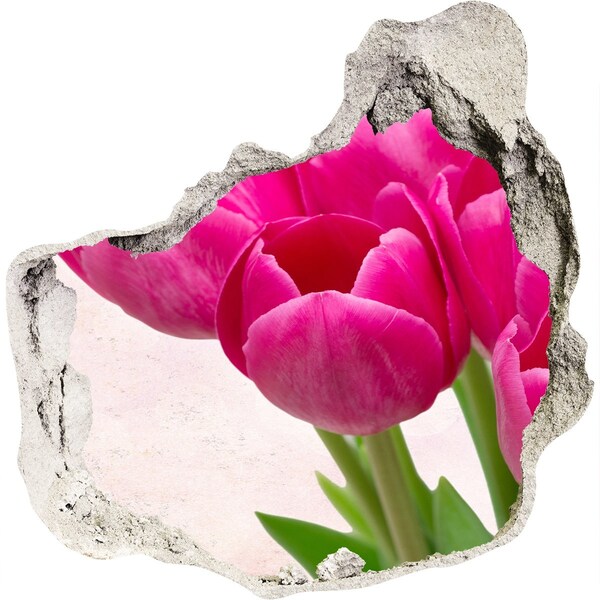 3D wall hole wallpaper Pink tulips