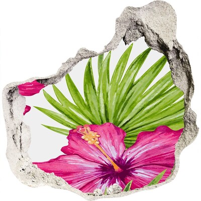 3D wall hole wallpaper Tropical paradise with hibiscus