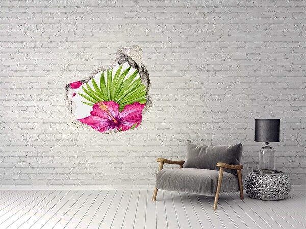 3D wall hole wallpaper Tropical paradise with hibiscus