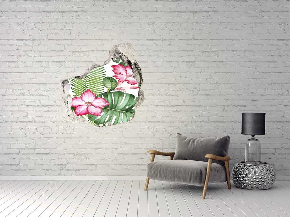 3D wall hole wallpaper Tropical flowers