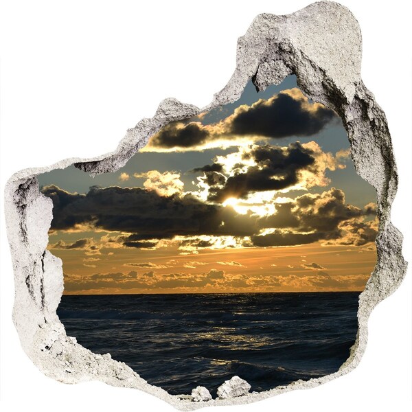 3D wall hole wallpaper Sunset over the sea