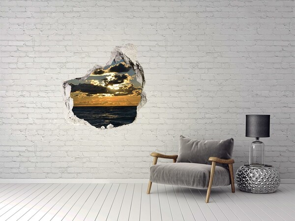 3D wall hole wallpaper Sunset over the sea